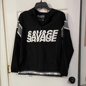 Salvage Black hooded pullover with White Accents. Size L.